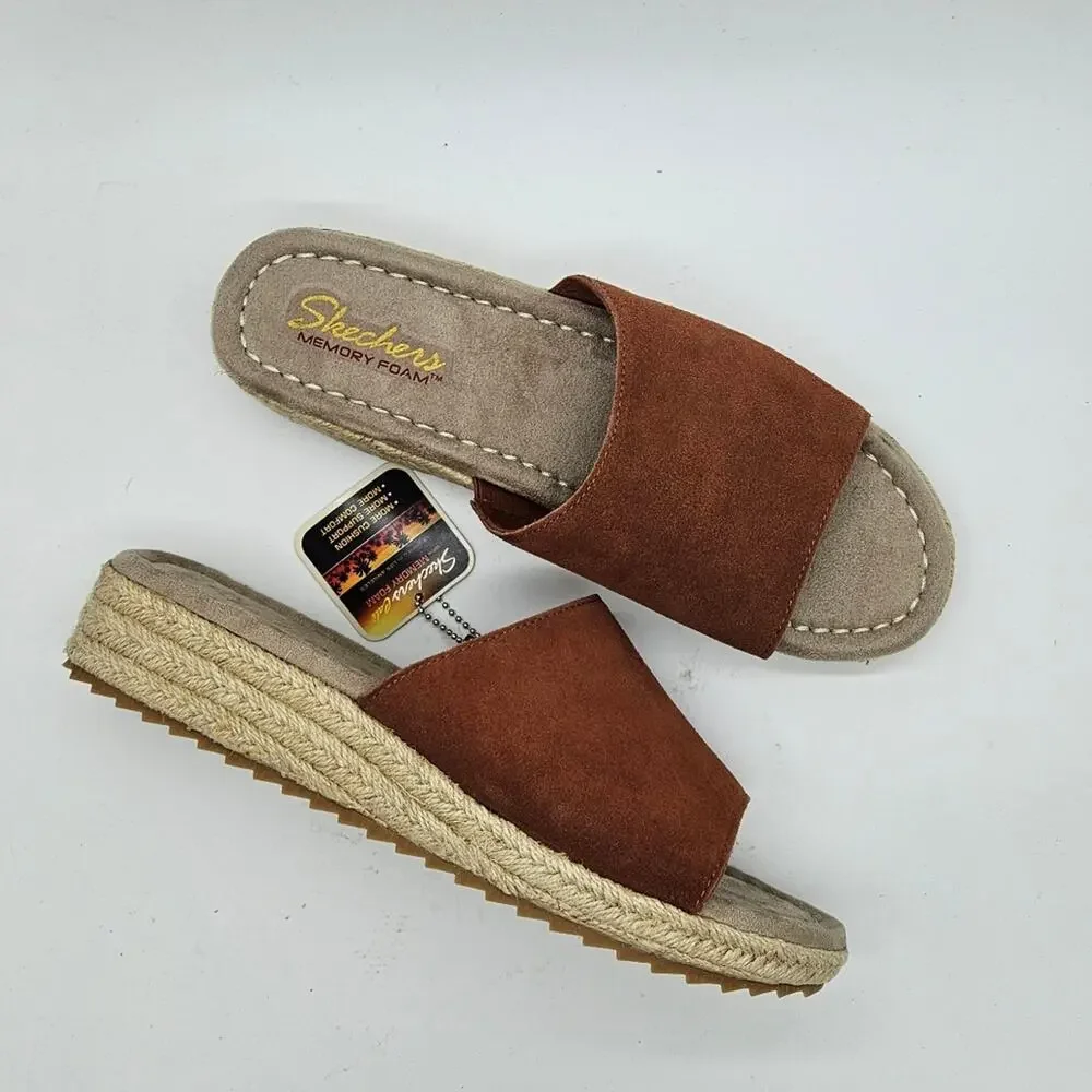 Skechers Women's Rust Suede Espadrille Slide Sandals